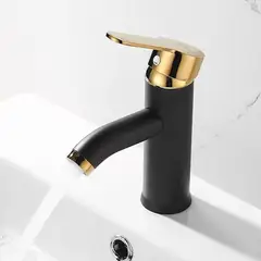 DANWEILE - Grifo de agua fría y caliente de acero inoxidable-Oro negro corto