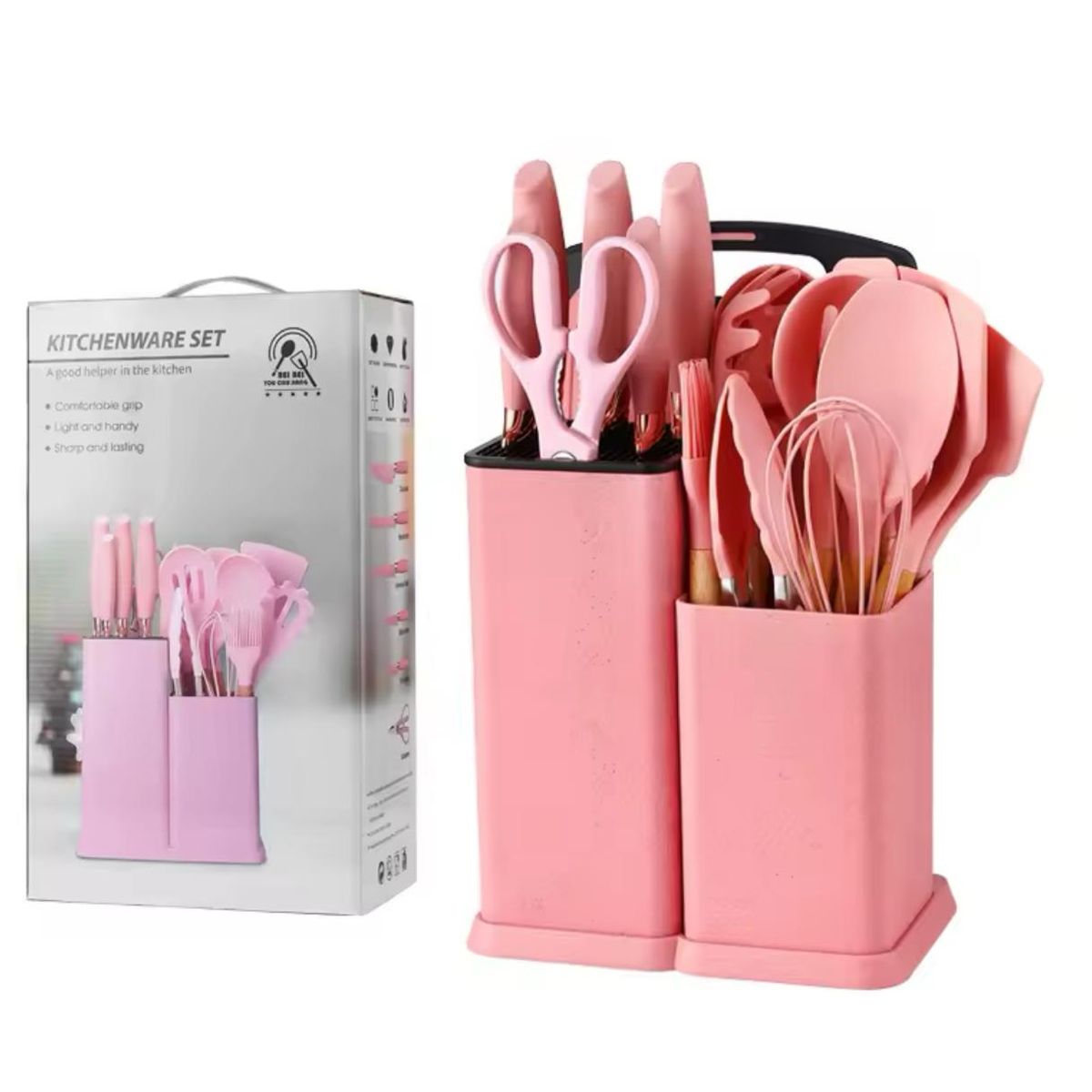 Set De Cocina Juego De Utensilios De Silicona 19Pcs + Tabla Rosa, marca GENERICO - Foto 2
