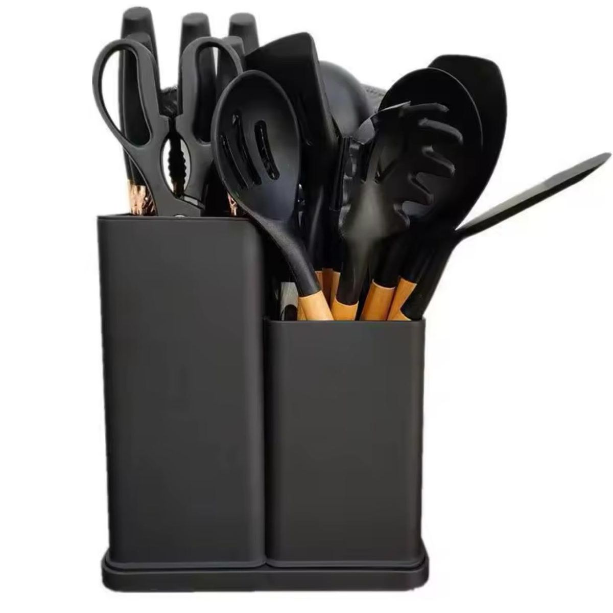 GENERICO - Set De Cocina Juego De Utensilios De Silicona 19Pcs + Tabla Negro