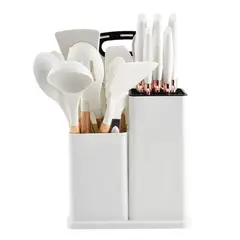 GENERICO - Set De Cocina Juego De Utensilios De Silicona 19Pcs + Tabla Blanco