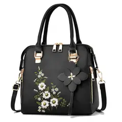 DANWEILE - Bolso bandolera informal bolso mujer con decoración floral - negro