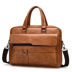 DANWEILE - Maletín Portafolio Bolso Cuero Ecológico Notebook para Hombre - Marrón