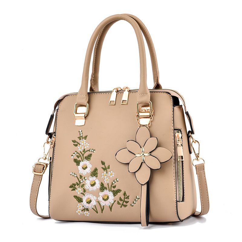 DANWEILE - Bolso bandolera informal bolso mujer con decoración floral - caqui