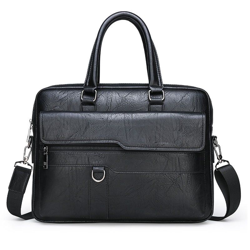 DANWEILE - Maletín Portafolio Bolso Cuero Ecológico Notebook para Hombre - Negro