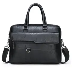 DANWEILE - Maletín Portafolio Bolso Cuero Ecológico Notebook para Hombre - Negro