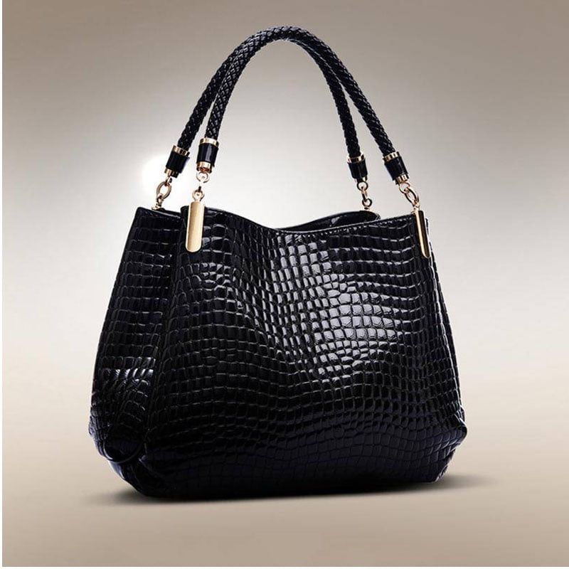 DANWEILE - Bolsos de cuero de grano de cocodrilo - Negro