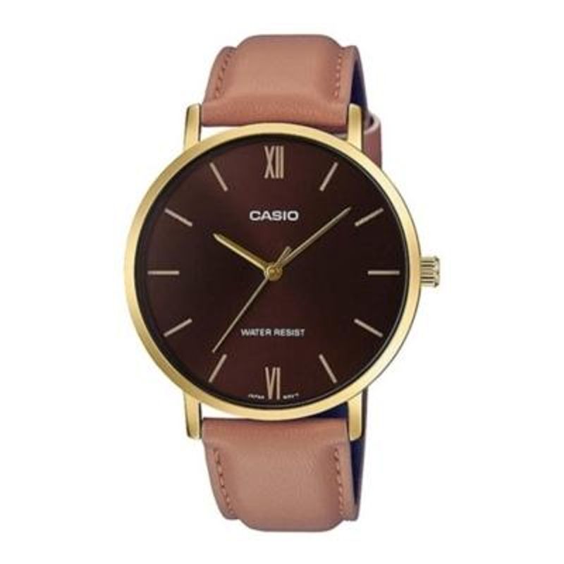 CASIO - Reloj Mtp-Vt01gl-5b Hombre Analogo Cuero - Café Claro