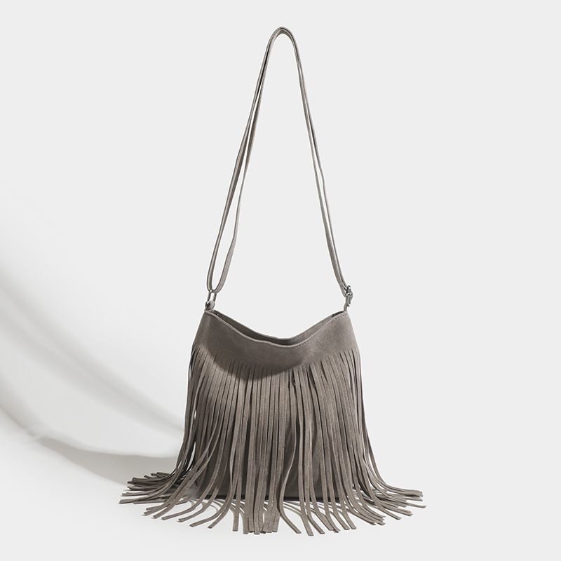 DANWEILE - Bolsos bandolera vintage con borlas para mujer - gris
