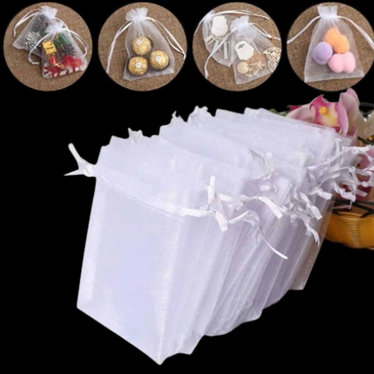 GENERICO - 50 Bolsas De Organza 5 X 7 Cms. Lisas, Blancas