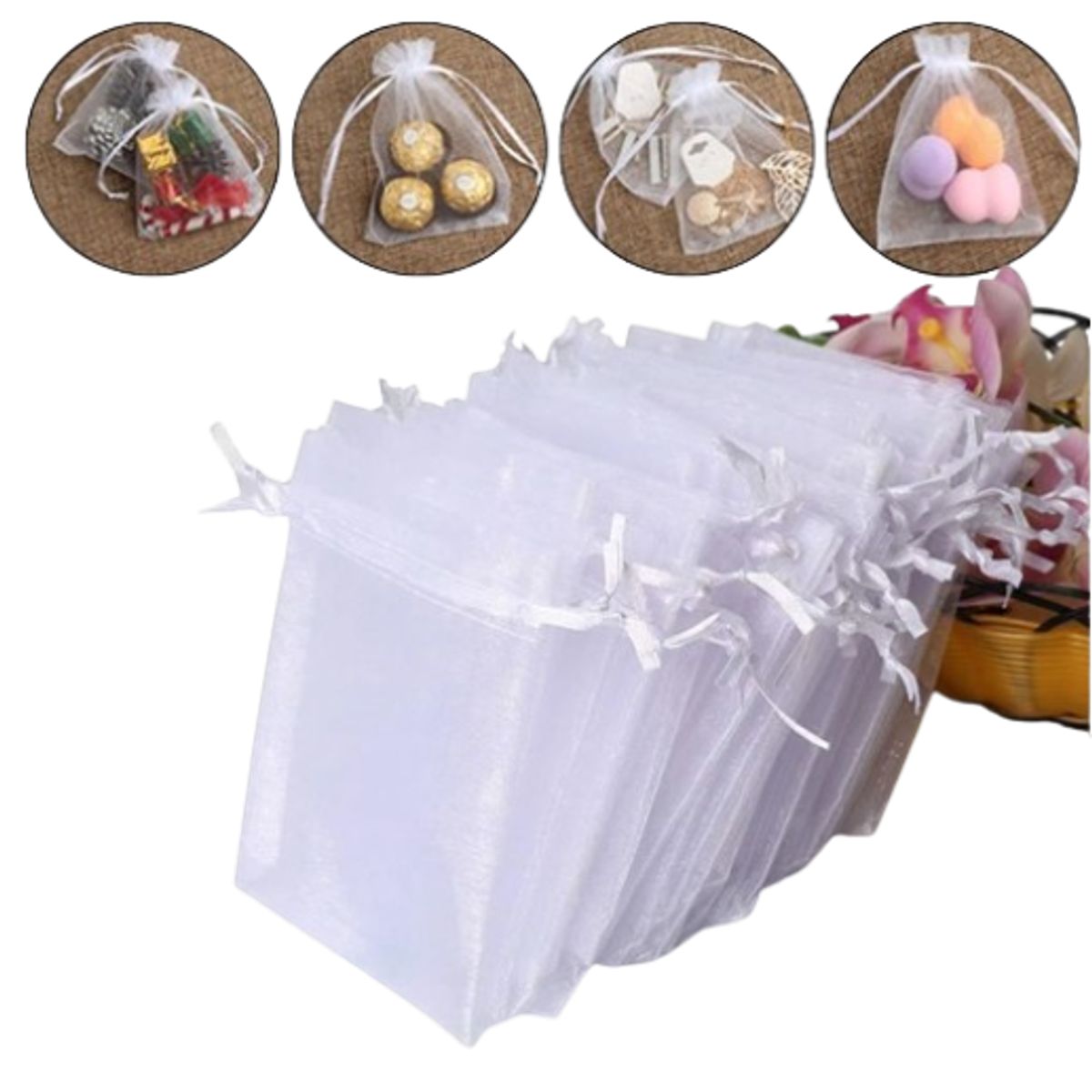 GENERICO - 50 Bolsas De Organza 5 X 7 Cms. Lisas, Blancas