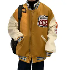 DANWEILE - Chaqueta de estudiante de secundaria informal holgada retro americana