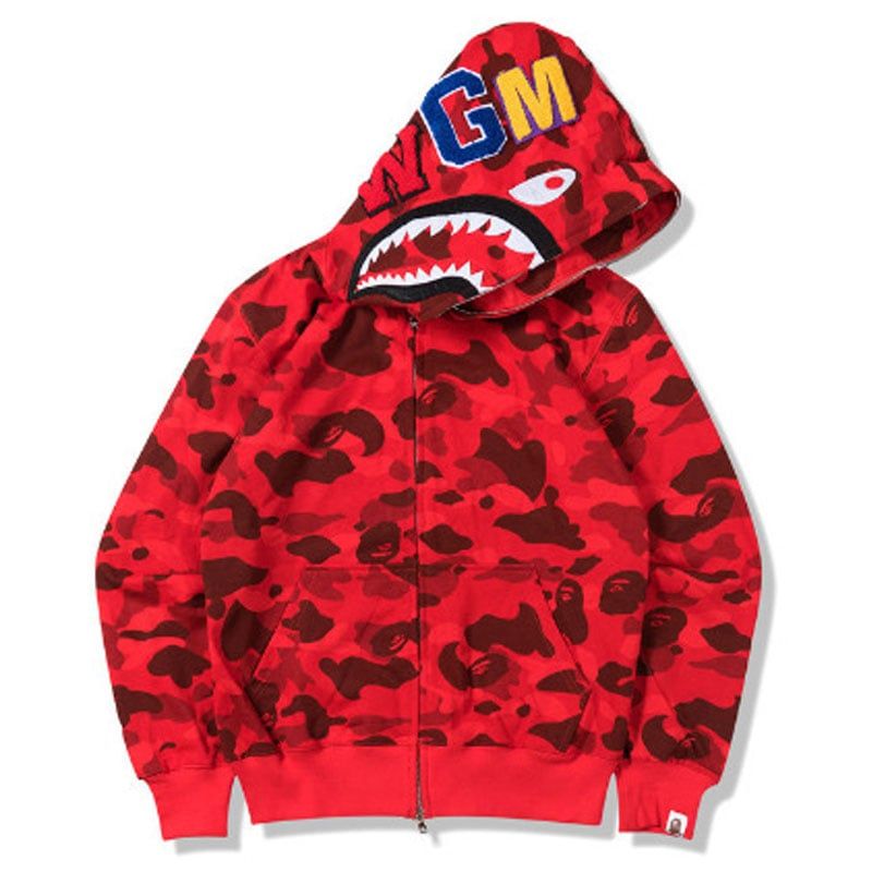 DANWEILE - Sudadera con capucha de camuflaje con cabeza de tiburón - rojo