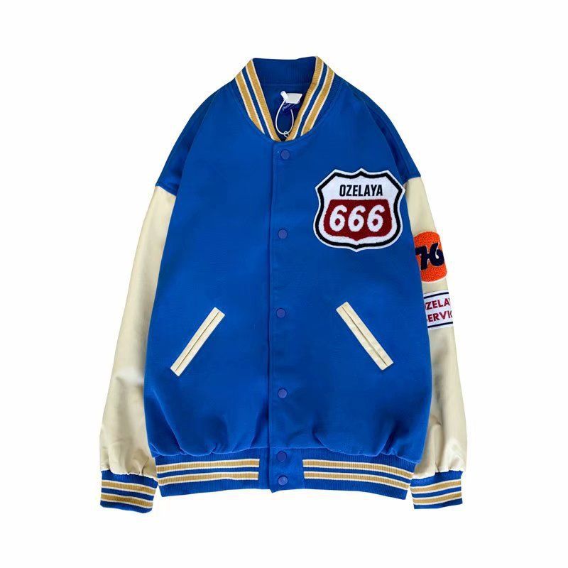 DANWEILE - Chaqueta estudiante secundaria informal holgada retro americana - azul
