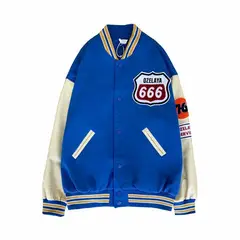 DANWEILE - Chaqueta estudiante secundaria informal holgada retro americana - azul