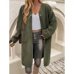 DANWEILE - Cortavientos largo y cálido de otoño e invierno para mujer - verde.
