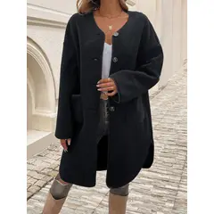 DANWEILE - Cortavientos largo y cálido de otoño e invierno para mujer - Negro.