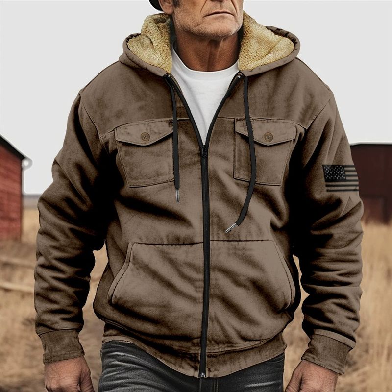 DANWEILE - Chaqueta de invierno con capucha para hombre-Marrón
