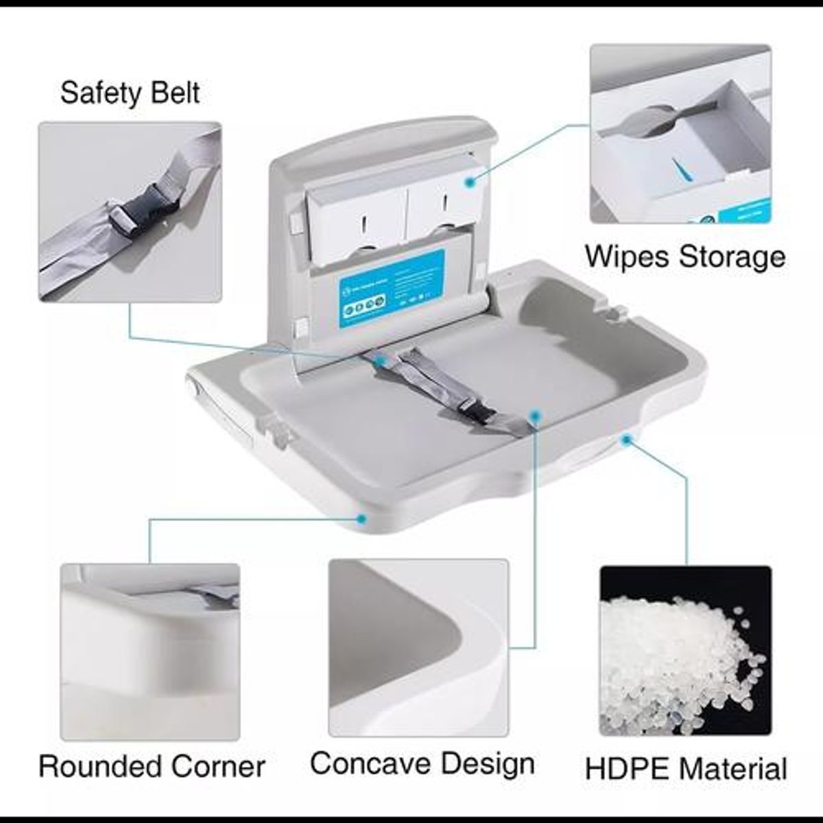 GENERICO - Mudador para baño público cambiador de pañales bebé gris