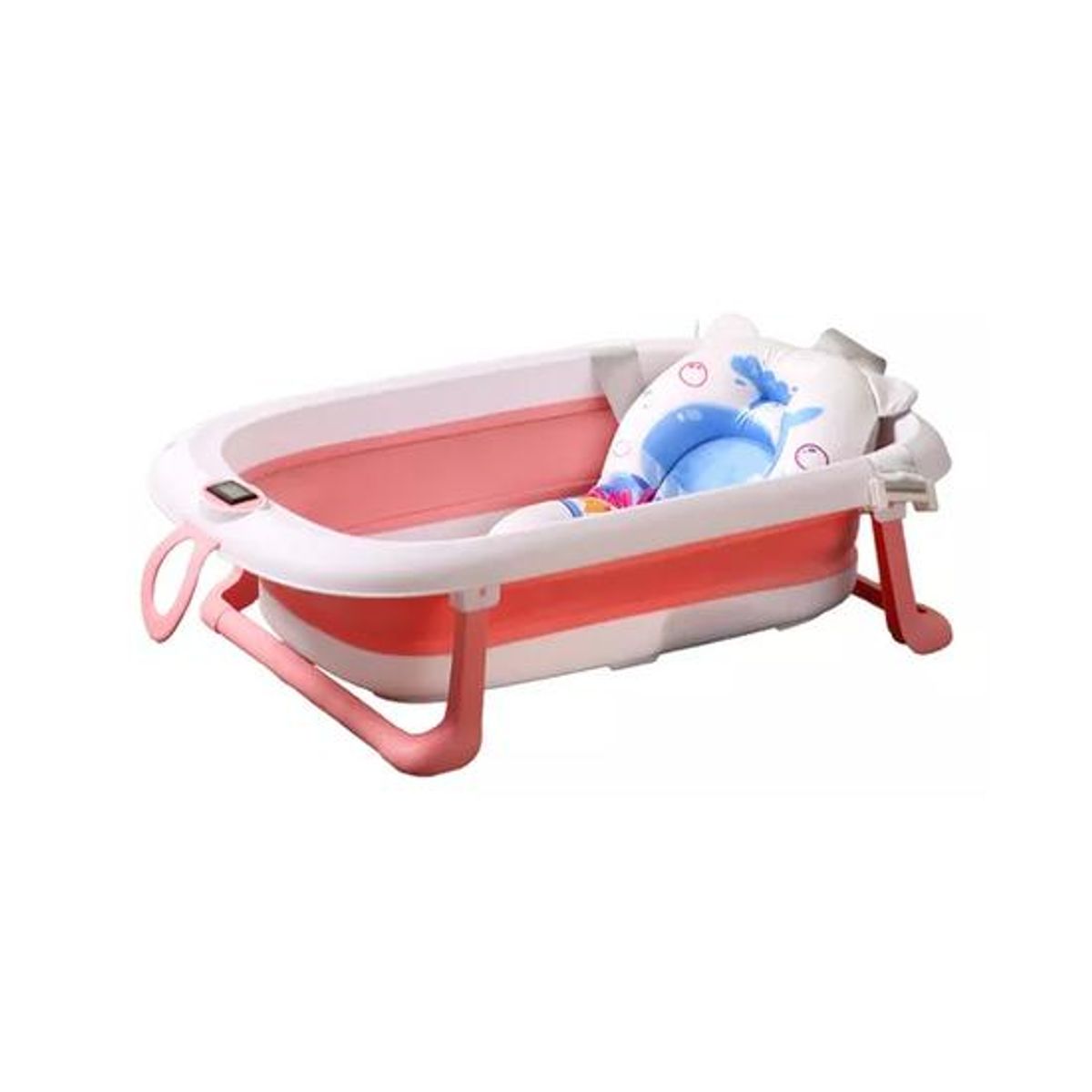 GENERICO - Tina bañera plegable bebé con termómetro y cojín color rosa