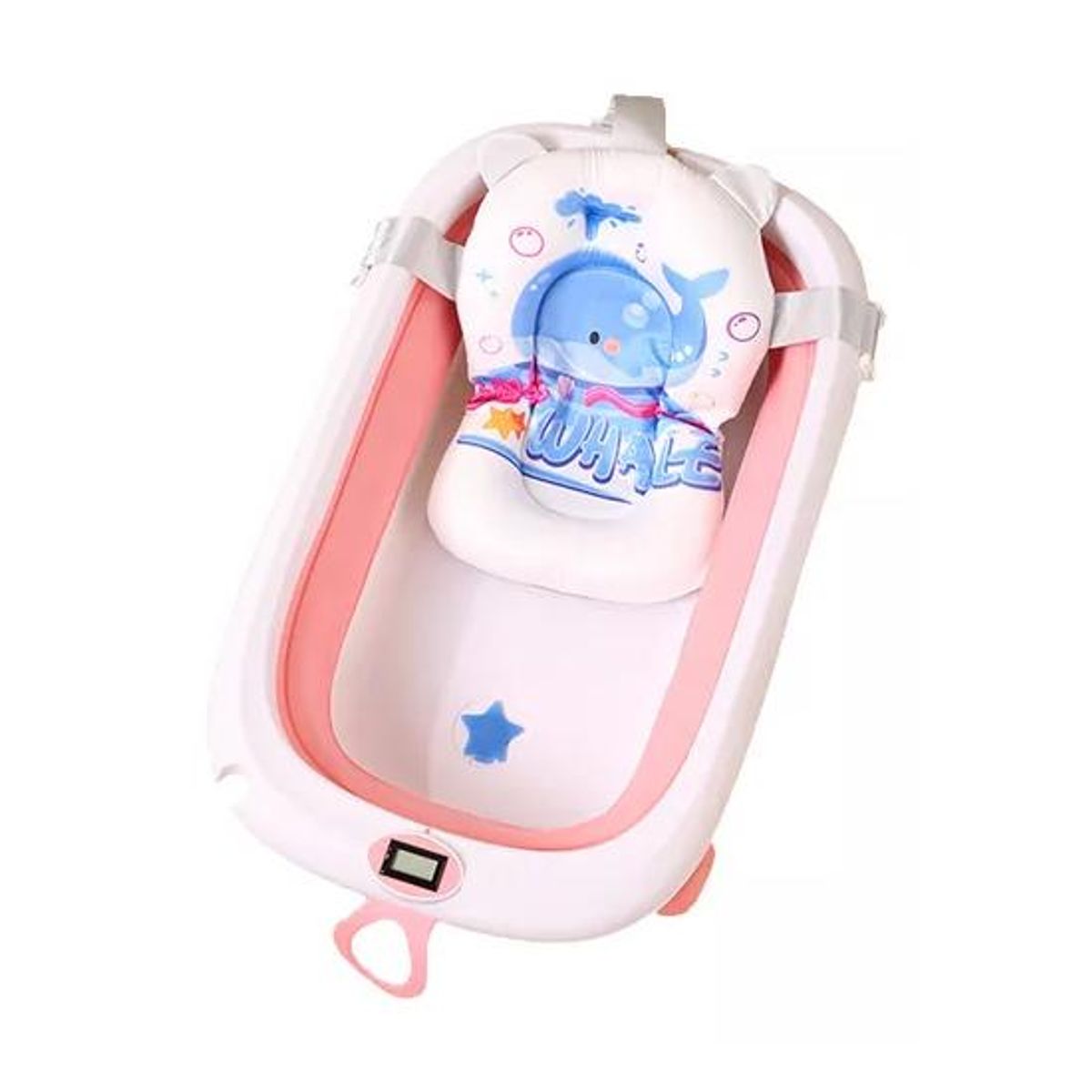 GENERICO - Tina bañera plegable bebé con termómetro y cojín color rosa