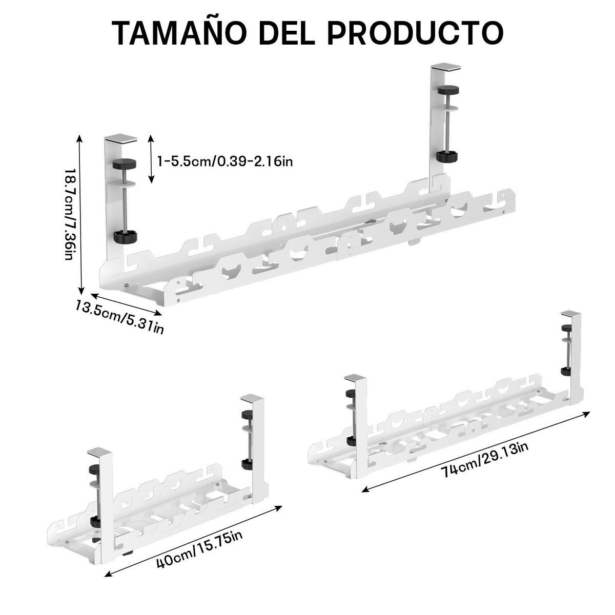 YAYKO - Organizador Cables Escritorio Telescópico De Metal 40-74cm