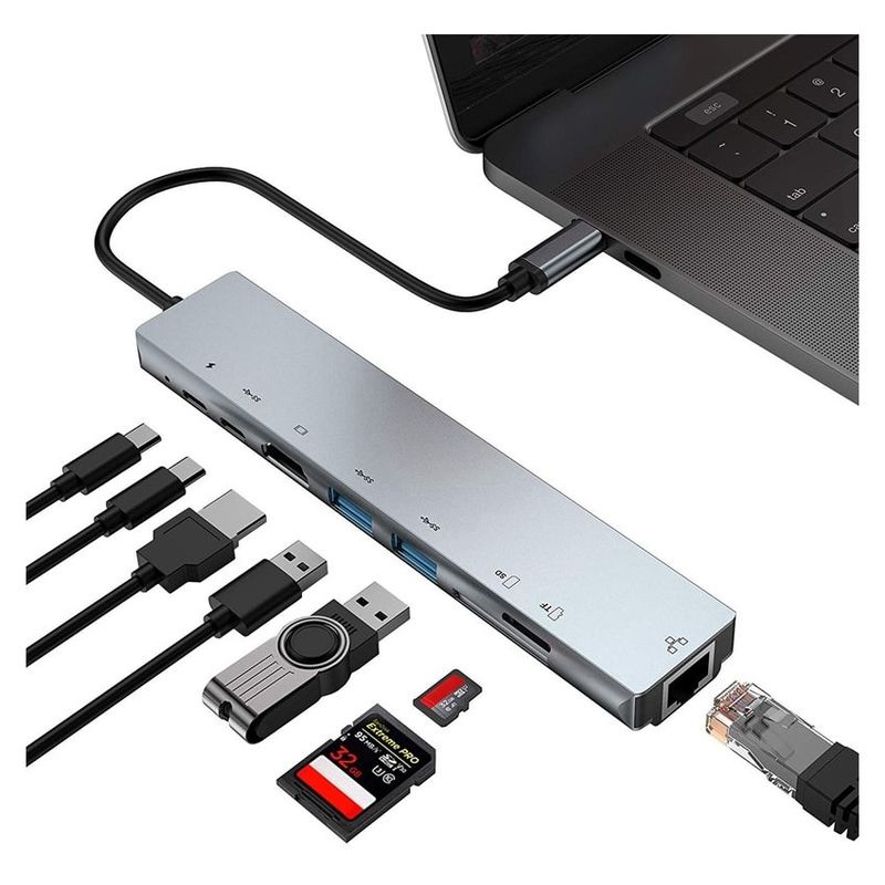 OEM - Usb c hub 8 en 1 multipuerto tipo c con puerto hdmi 4k rj45