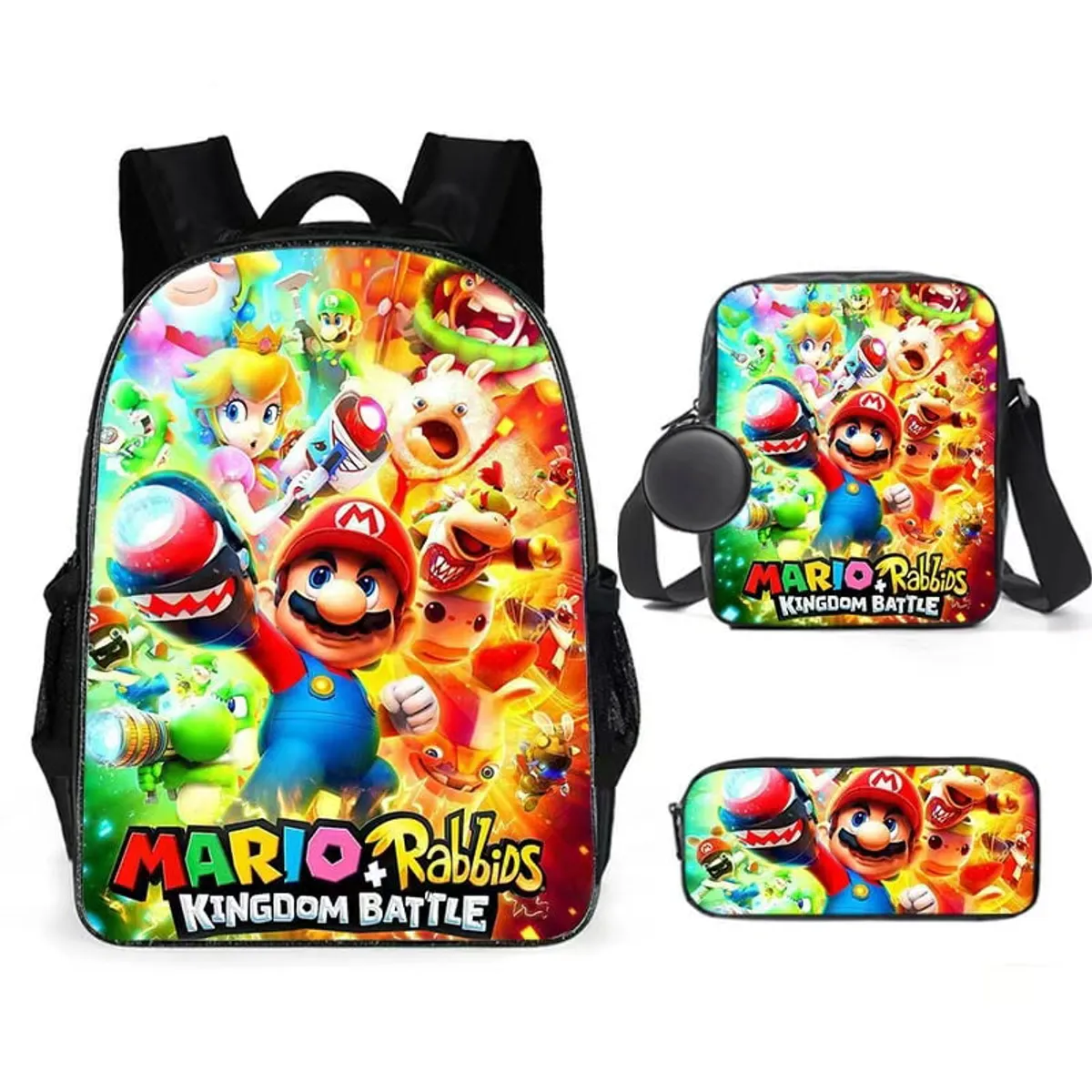 BRO TOUMI - 4 en 1 Mochila Infantil Mario Lonchera Estuche-Negro