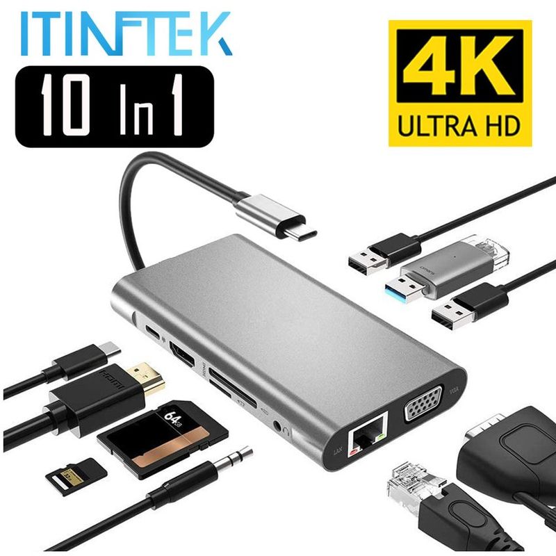 OEM - Hub con usb 3.0 tipo c hdmi 4k vga rj45 lan ethernet sd tf otg