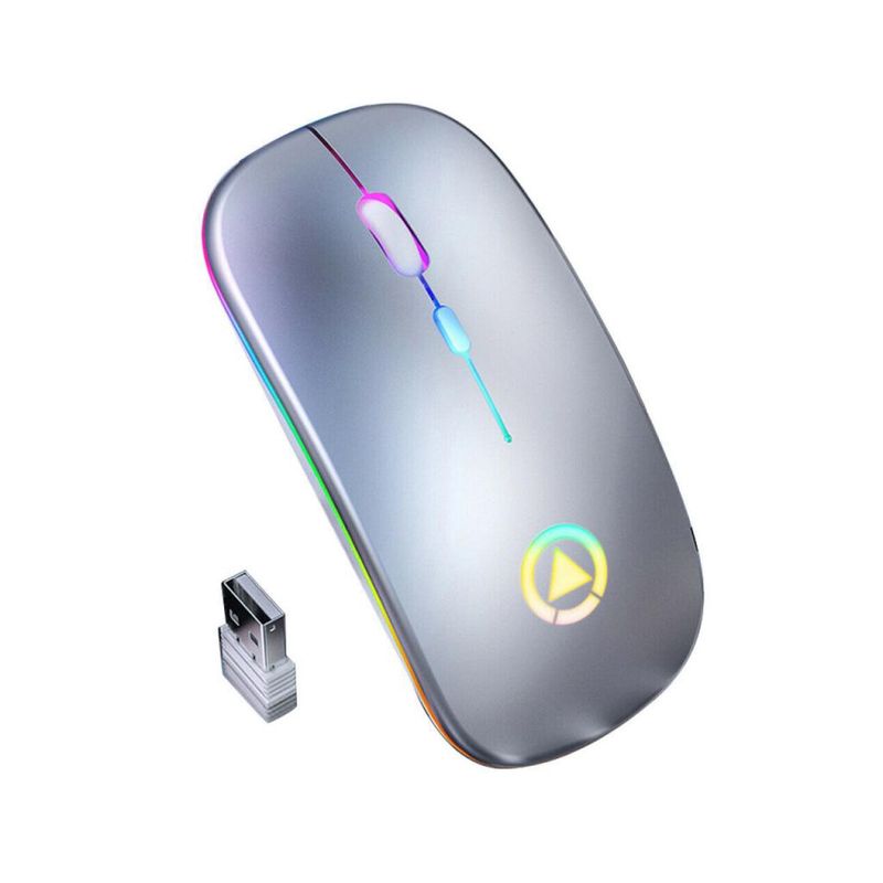 VDVO - Mouse silencioso inalámbrico batería recargable con luz LED Gris