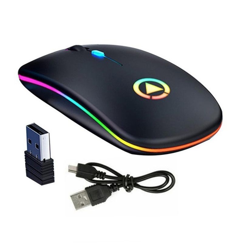 VDVO - Mouse silencioso inalámbrico batería recargable con luz LED Negro