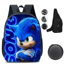 BRO TOUMI - 3 in 1 escolar mochila lonchera y estuche Sonic niños