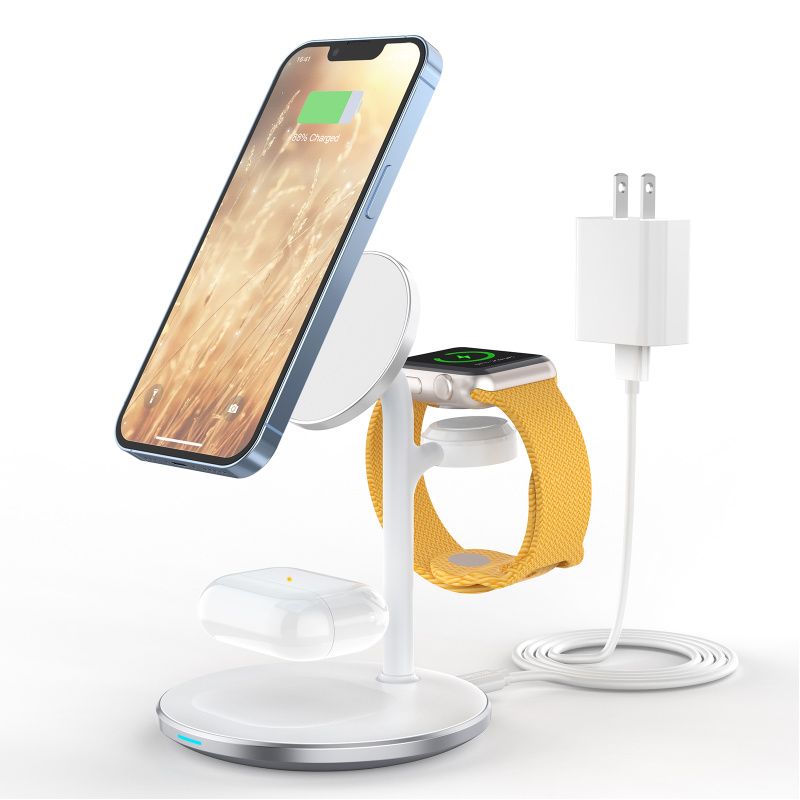RENVMEXY - Cargador magnético 15W 3en1 RENVMEXY T585 blanco-Compatible con iPhone