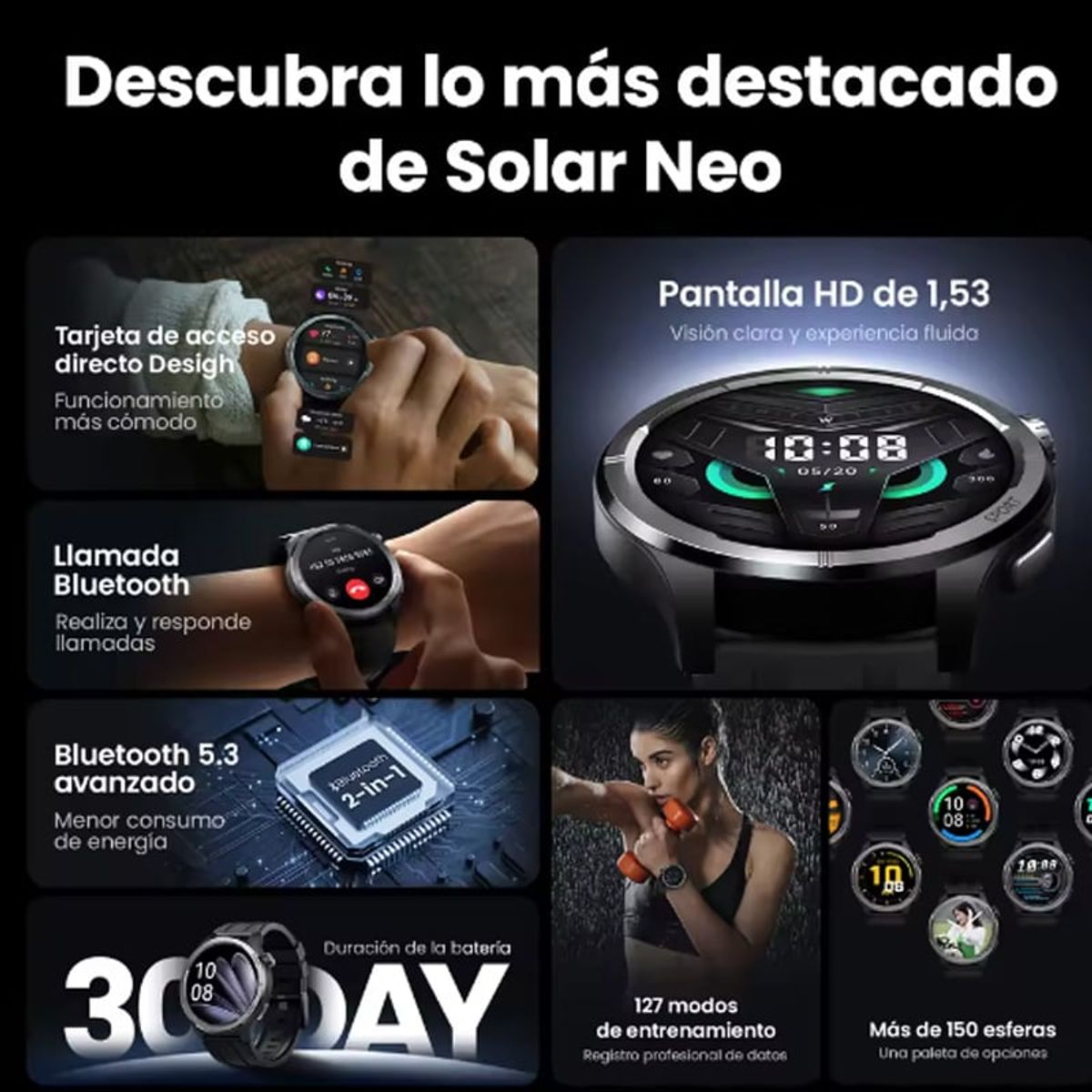 HAYLOU - Haylou solar neo SMART Watch 466 * 466 1.53 amoled Display-Negro