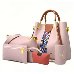 BRO TOUMI - 5 En 1 Mochila Vintage de cuero para mujer Rose