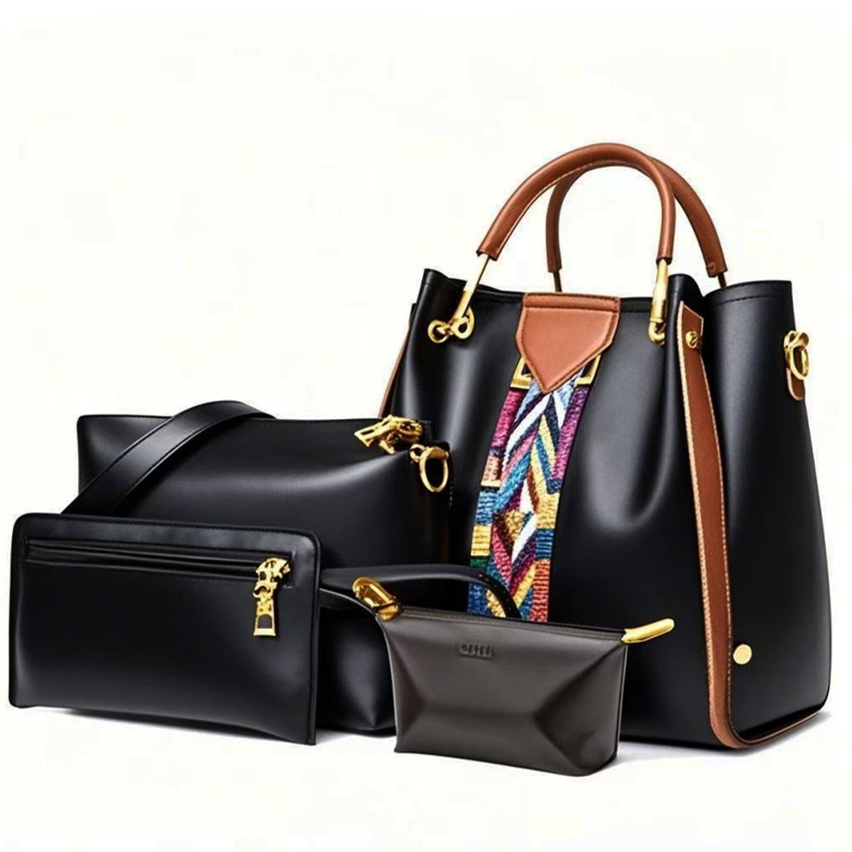 BRO TOUMI - 5 En 1 Mochila Vintage de cuero para mujer-Negro