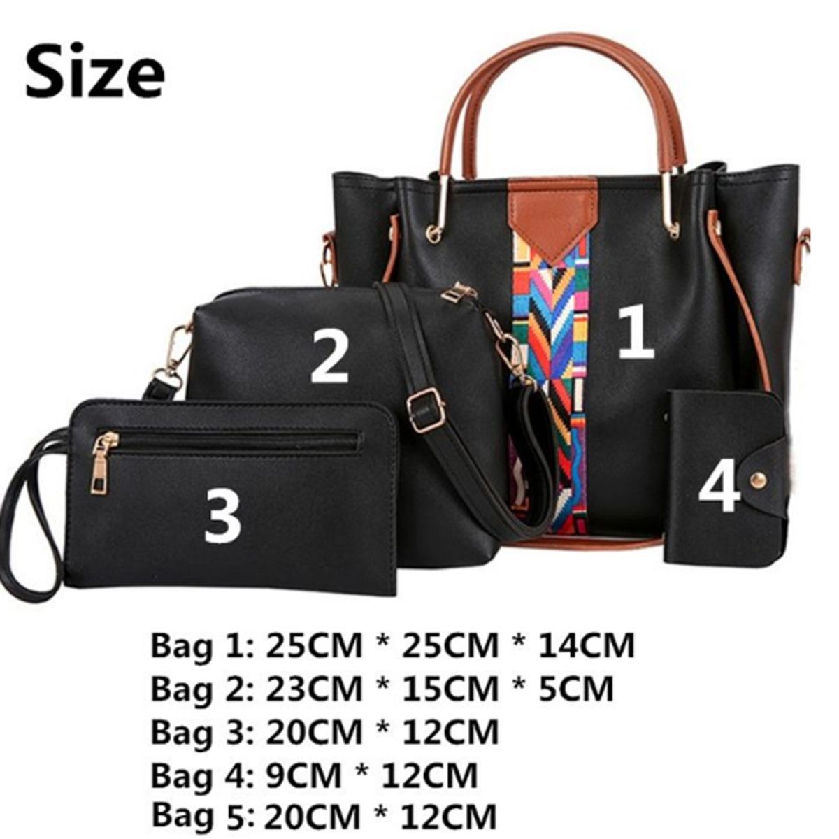 BRO TOUMI - 5 En 1 Mochila Vintage de cuero para mujer-Negro