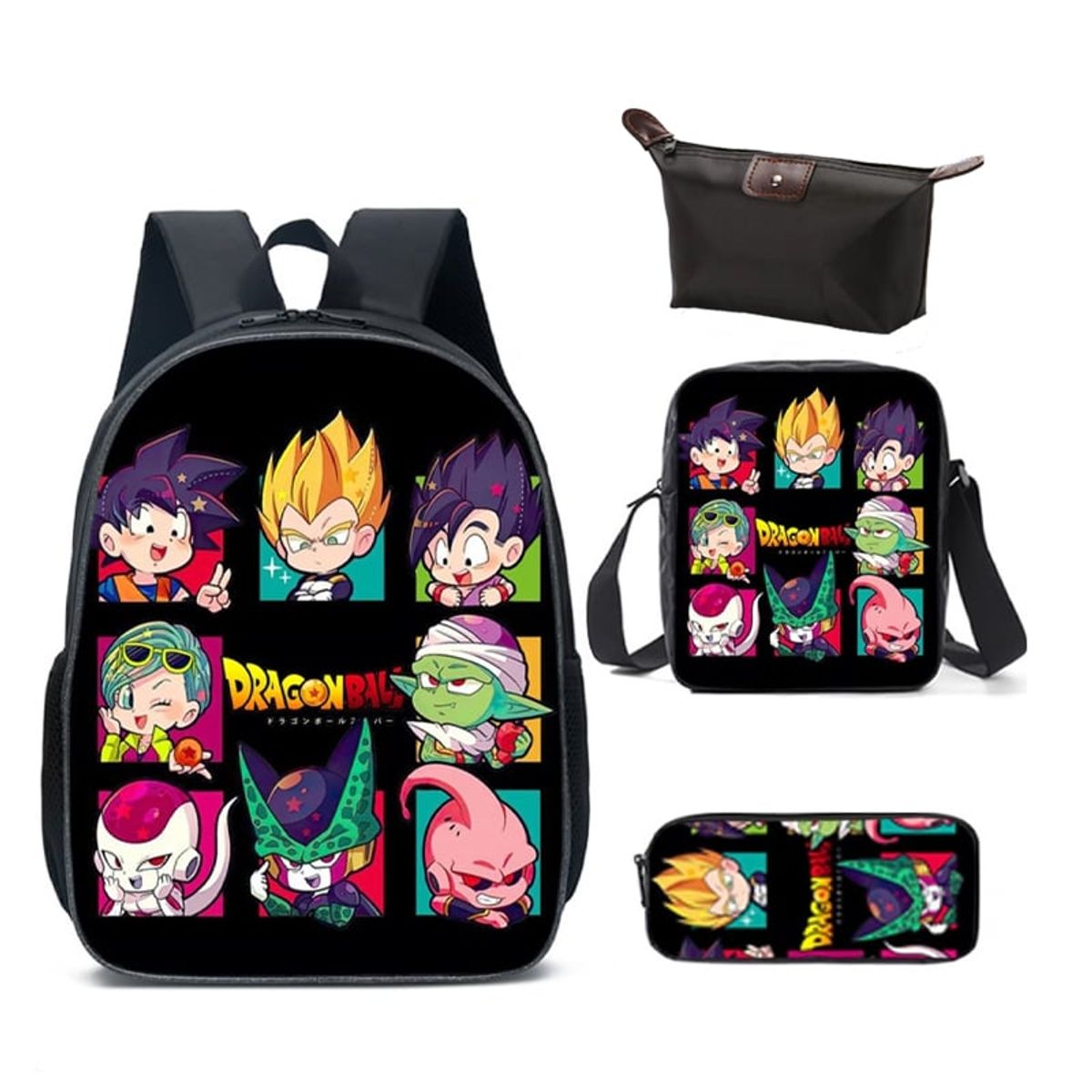 BRO TOUMI - 4 en 1 Mochila Infantil DragonBall Lonchera Estuche Negro