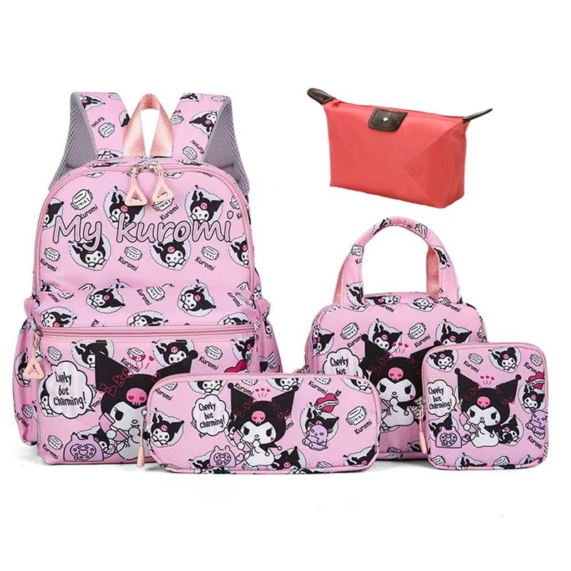 BRO TOUMI - 5 en 1 Mochila Infantil KUROMI Lonchera Estuche-Rosa
