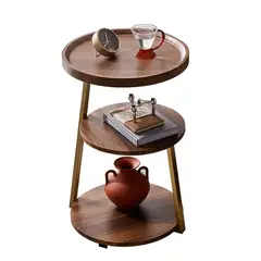 EVERSO - Mesa De Centro Lateral Living Redonda Doble Madera Nactural