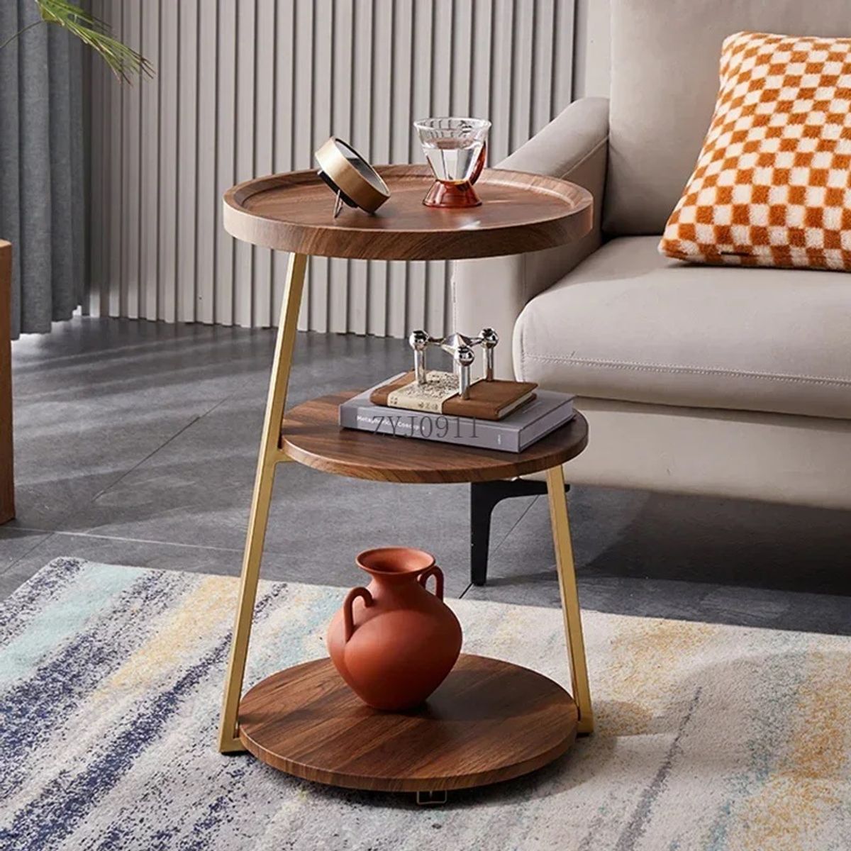 EVERSO - Mesa De Centro Lateral Living Redonda Doble Madera Nactural
