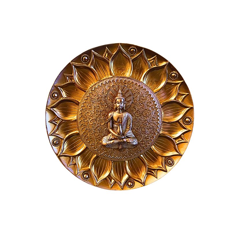 GENERICO - Placa Decorativa Buda Dorado Con Flor De Loto