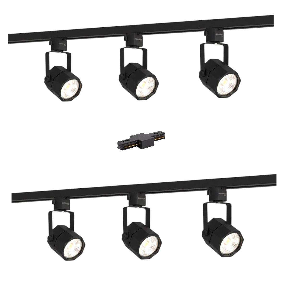 WANT - Lámpara 6 Focos Negros Hexagonales Luz Cálida con 2 Riel de 1mt y Unión