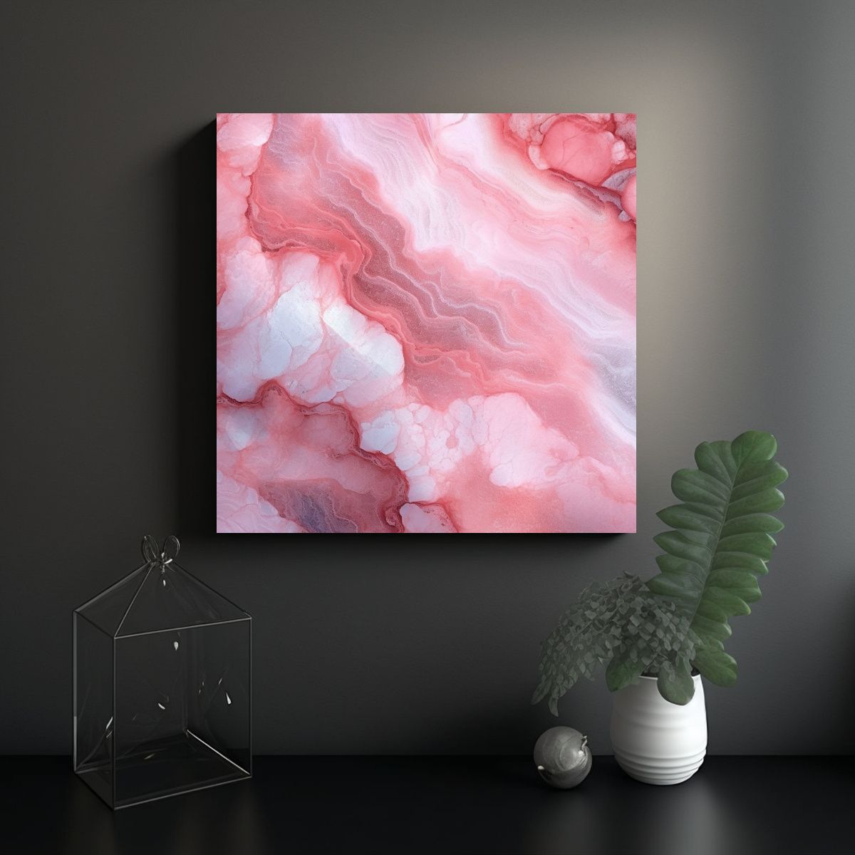 GENERICO - Cuadro Abstracto En Mármol Rosa Para Decoración. 90x90 Cm