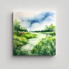 GENERICO - Cuadro Tonos Comedor Estilo Acuarela Verde Agua 60x60 Cm