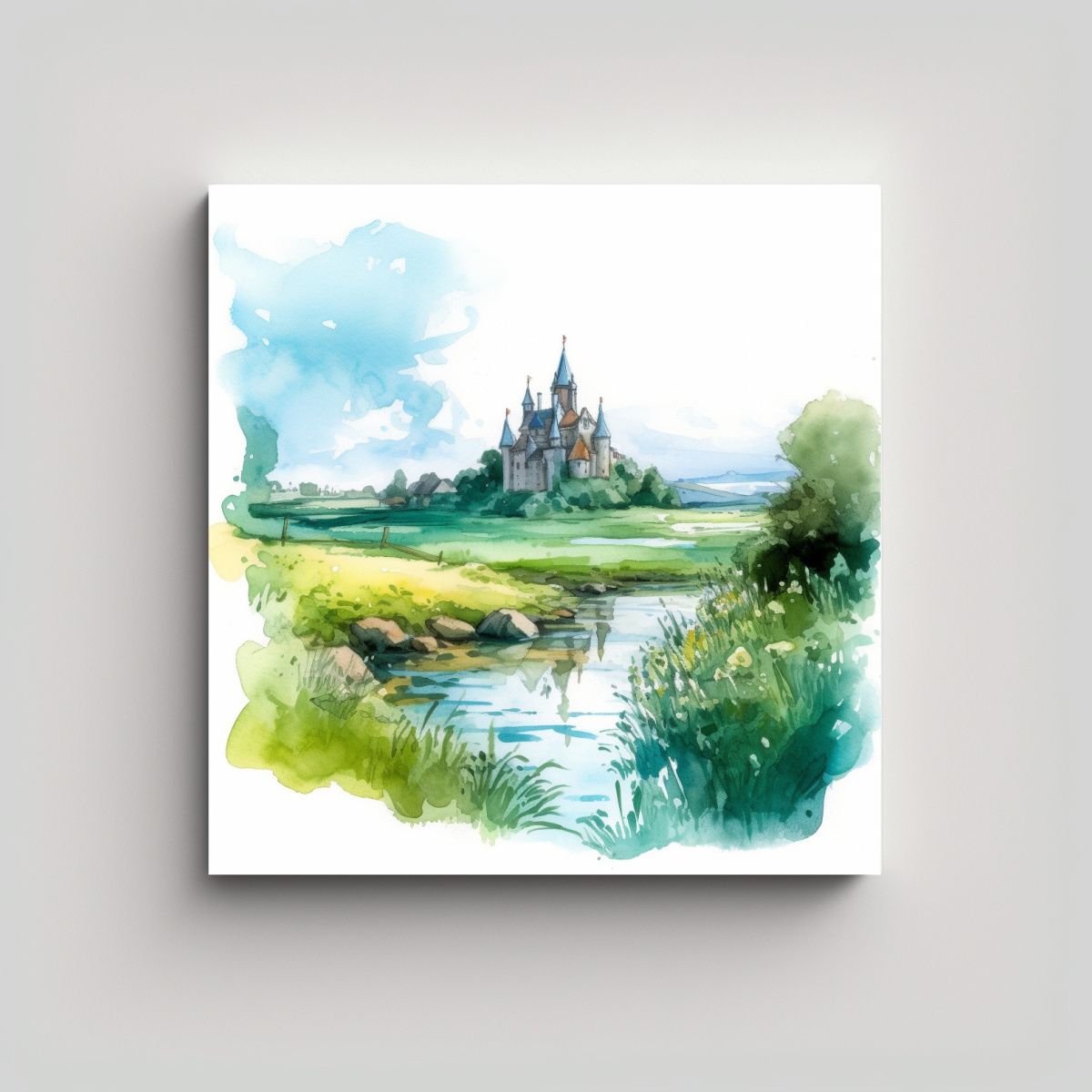 GENERICO - Pintura Acuarela Estilo Boceto Verde Claro Agua 90x90 Cm