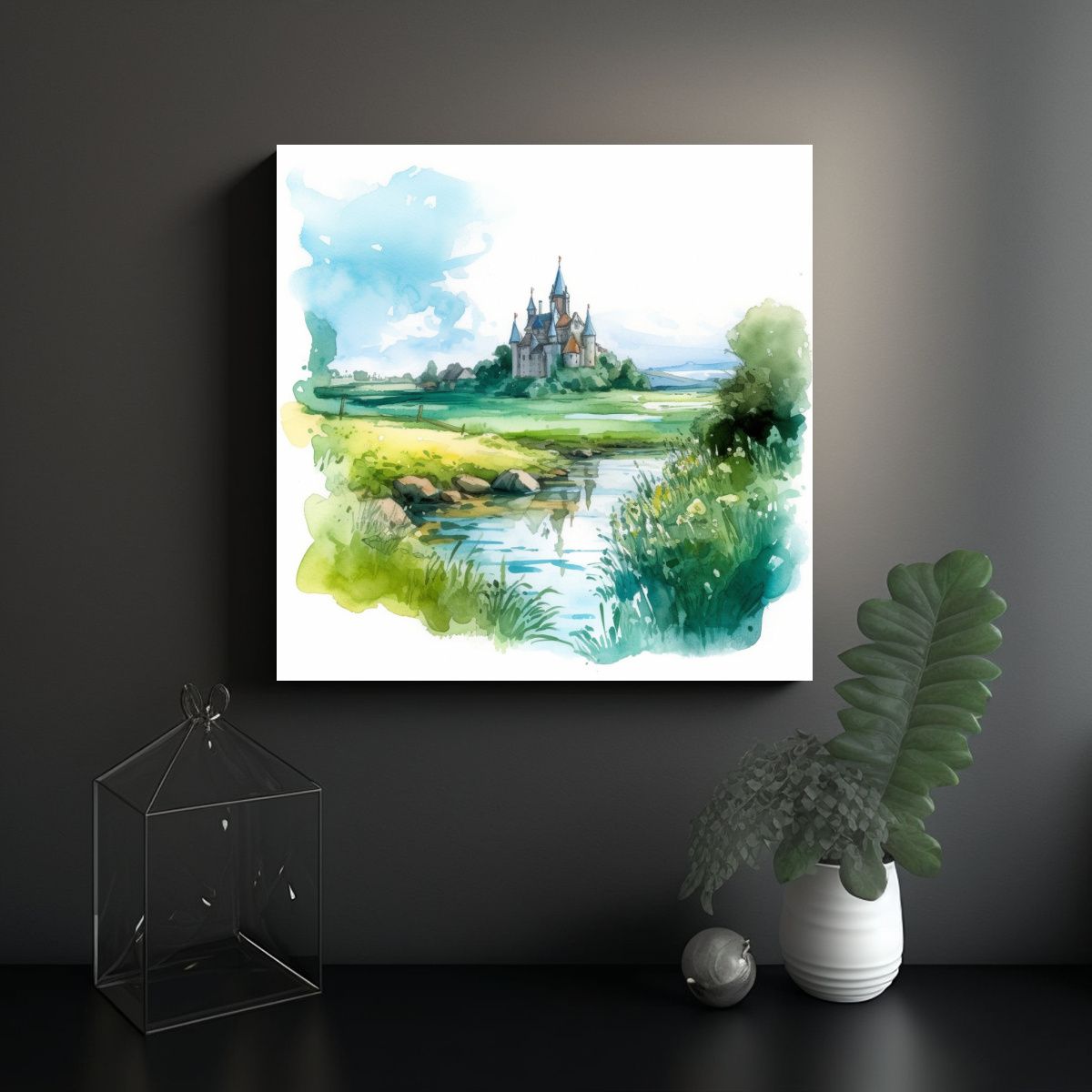 GENERICO - Pintura Acuarela Estilo Boceto Verde Claro Agua 90x90 Cm