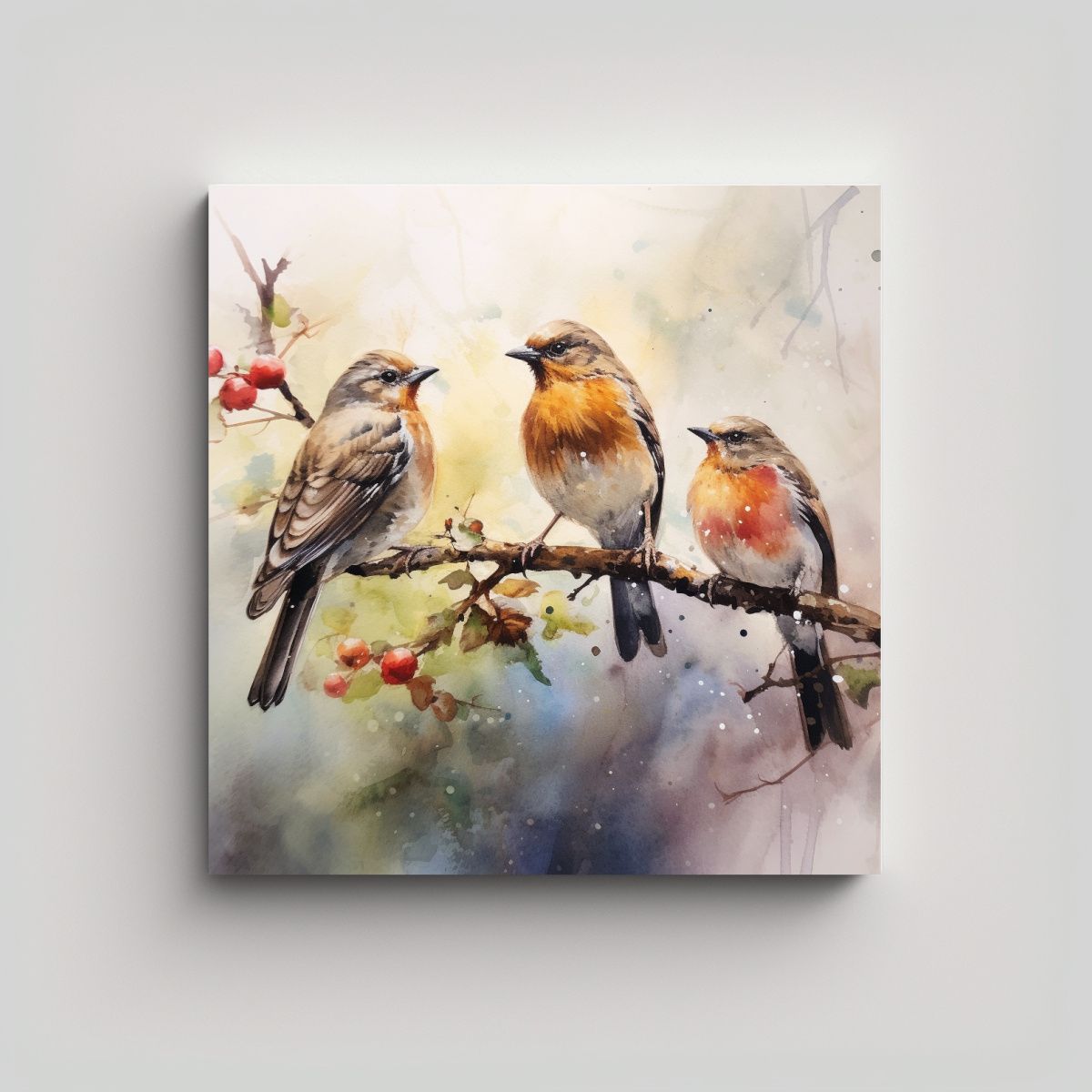 GENERICO - Pintura Acuarela De Pájaros Para Decorar Con 80x80 Cm