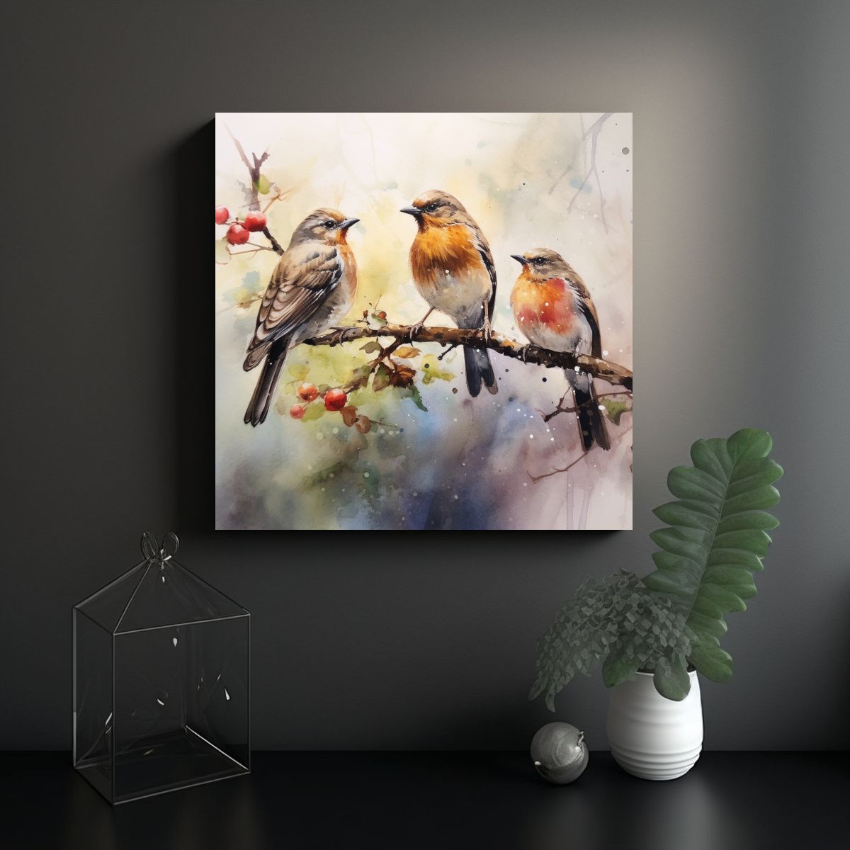 GENERICO - Pintura Acuarela De Pájaros Para Decorar Con 80x80 Cm