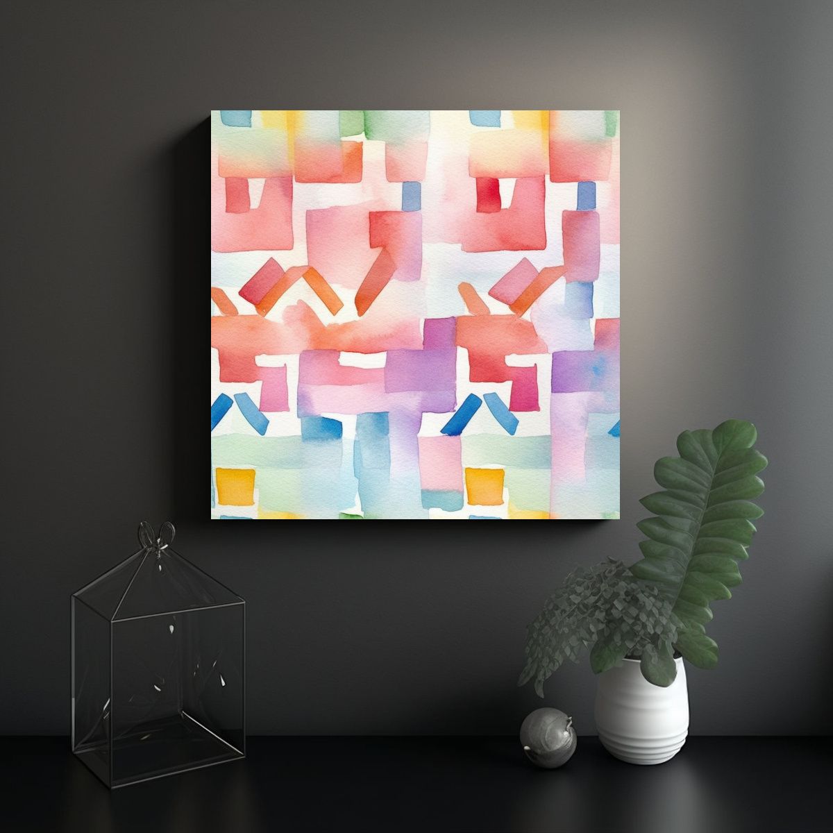 GENERICO - Cuadro Perspectiva Patrones Acuarela Colores 90x90 Cm