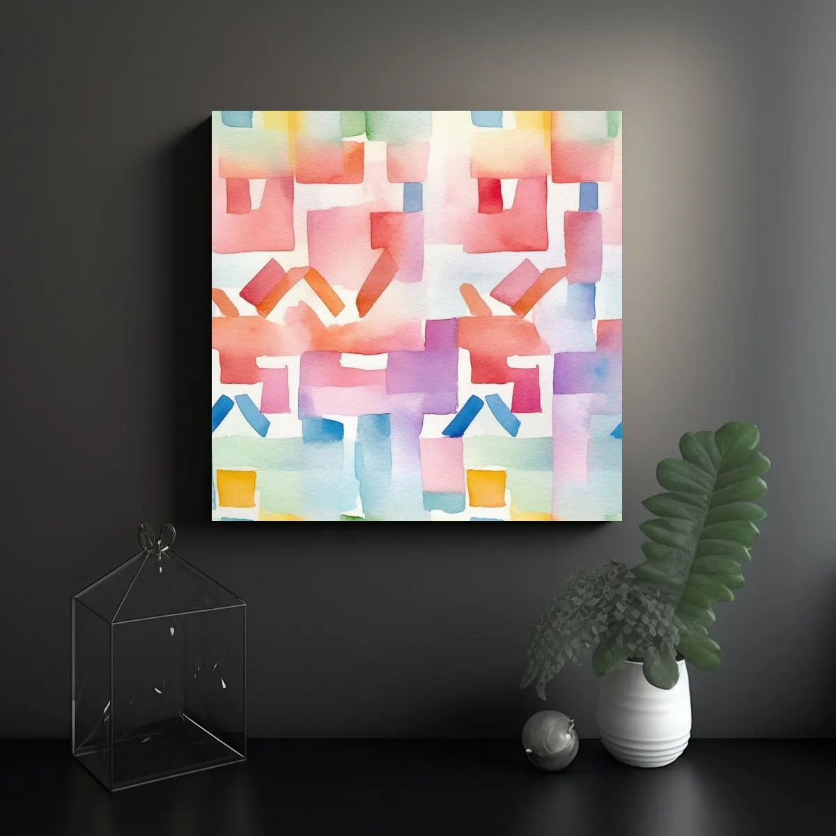 GENERICO - Cuadro Perspectiva Patrones Acuarela Colores 60x60 Cm